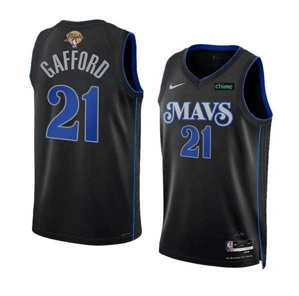 Men%27s Dallas Mavericks #21 Daniel Gafford Black 2024 Finals City Edition Stitched Basketball Jersey Dzhi